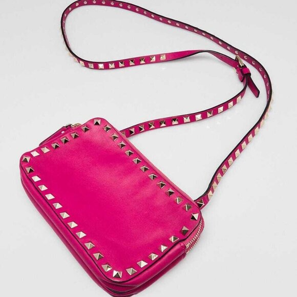 Valentino Fuchsia Leather Rockstud Double Zip Crossbody Bag - Picture 3 of 12